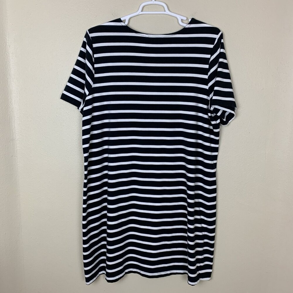 D&Co Denim & Co Womens 2X Dress Black White Stripe Elbow Sleeve Beach Nautical - Picture 3 of 12
